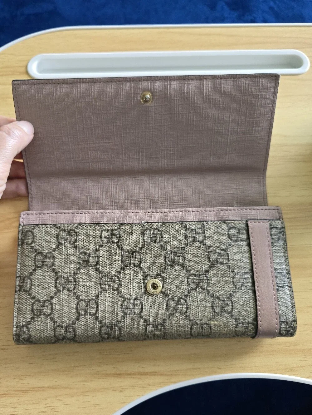 Gucci Beige Pink GG Canvas Gold Horsebit Wallet